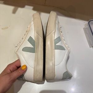 Veja Esplar leather low top sneakers in white with mint green 6